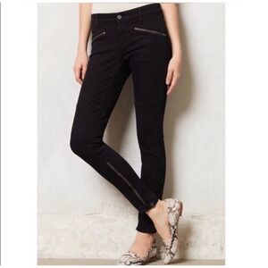 Anthropologie Pilcro Jeans Stet Slim Moto‎ 26 Black Zipper Ankle Stretch Biker